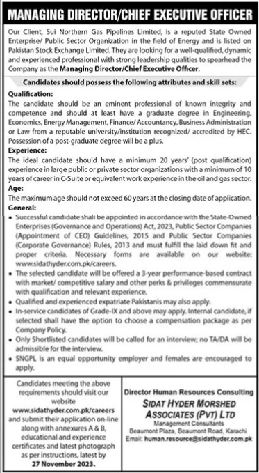 Jobs in Sui Northern Gas Pipelines Limited SNGPL