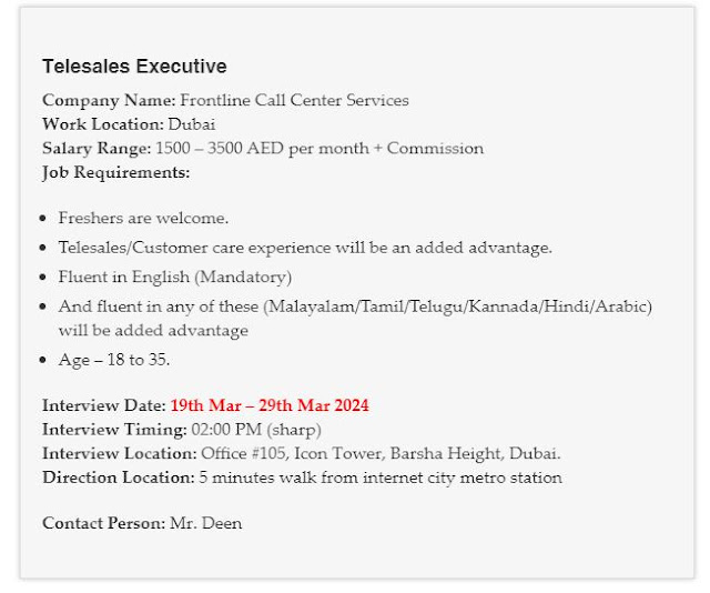 29 March 2024 - UAE Jobs Interviews From Tomorrow