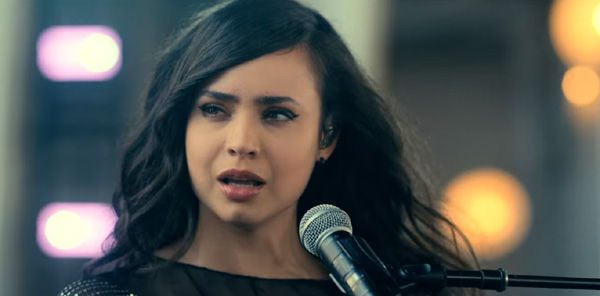 Cassie (Sofia Carson) performs during a concert at the Hollywood Bowl in PURPLE HEARTS.