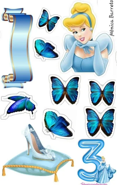 Cinderella with Butterflies Free Printable Cake Toppers.