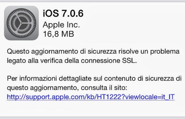 Apple: rilasciato iOS 7.0.6 per iPhone,iPad e iPod touch.