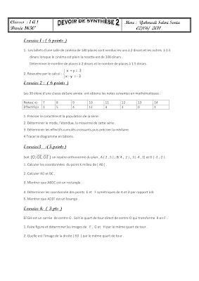 devoir de synthèse 2 math 1ère année