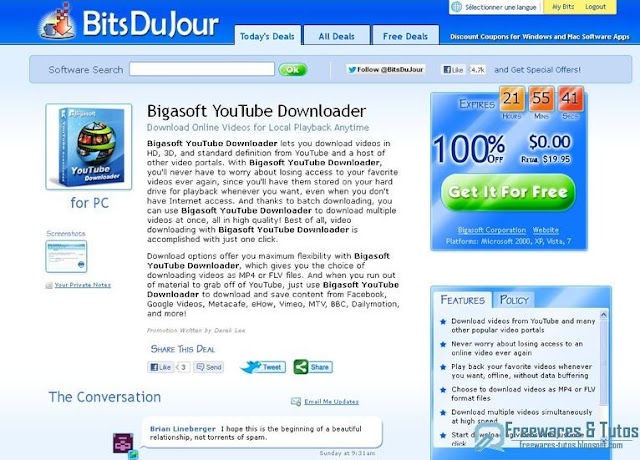 Offre promotionnelle : Bigasoft YouTube Downloader gratuit !