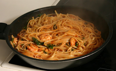 Espaghetti con Gambas y Rúcula