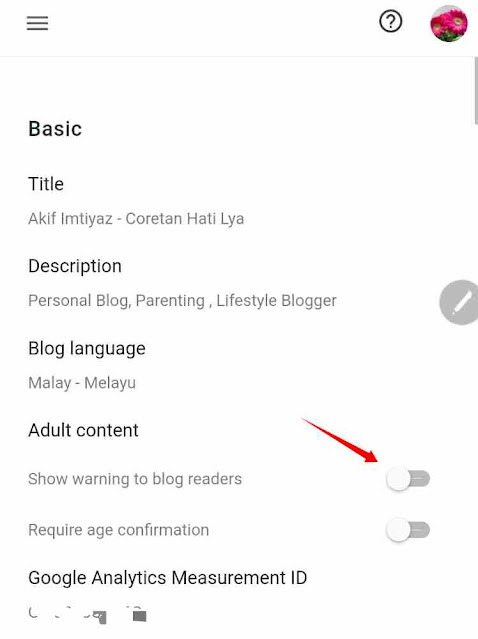 kenapa blog keluar sensitive content warning, cara hilangkan sensitive content warning di halaman blog, cara atasi  sensitive content warning di blog