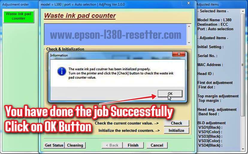 Epson L380 Resetter - Fourteenth step