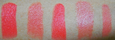 Coral lipsticks swatches 2