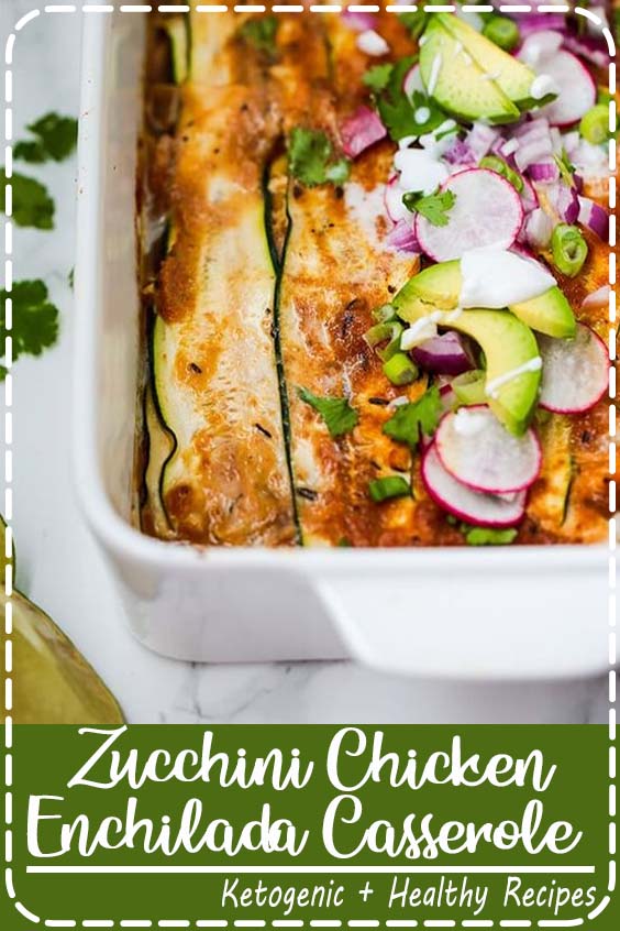 This zucchini chicken enchilada casserole has all of the enchilada flavors without the grains or dairy! It's easily made in one dish and is paleo, whole30, keto, and AIP with modifications. #whole30 #paleo #lowcarb