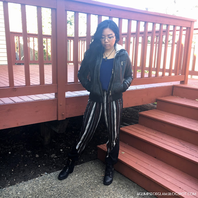 Spring Style OOTD post Black Striped Pants Gamiss Review - Andrea Tiffany A Glimpse of Glam