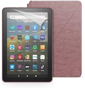 Fire HD 8 tablet, 64 GB, Plum + Amazon Fire HD 8 Cover, Plum + NuPro Screen Protector, 2-pack