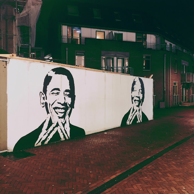 Stencil-art Obama en Mandela, Arnhem