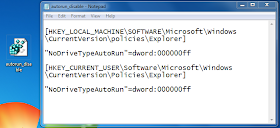 Paste the code in notepad and save it as autorun_disable to disable USB flash drive autorun