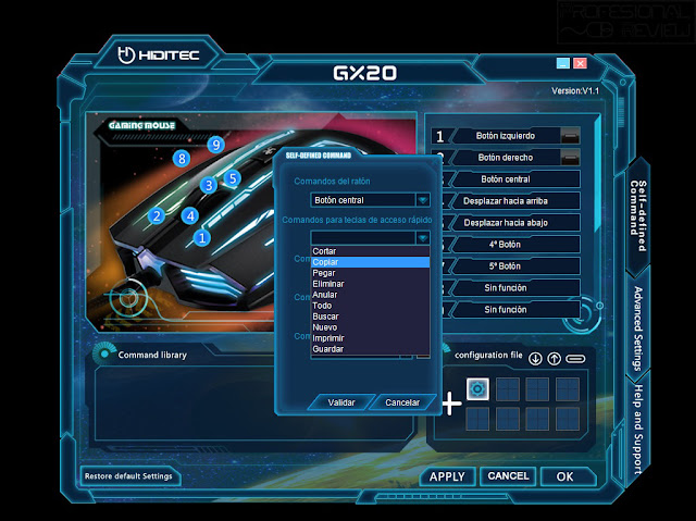 review profesional review, review raton gaming, review gx20, raton hiditec gx20 gaming 4000dpi, software GX20, OMRON, raton ambidiestro, retroiluminado, omron, raton gaming, on the fly, sensor avago
