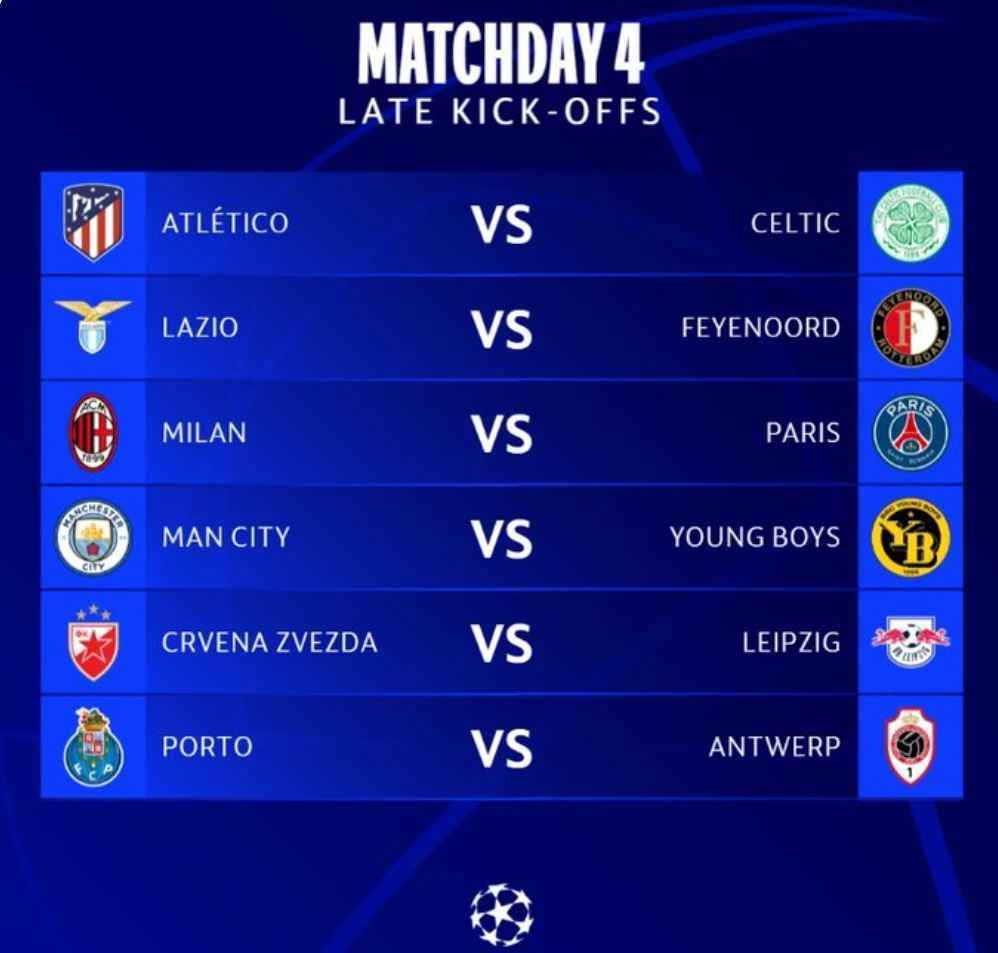 Champions League Results in MatchDay Four