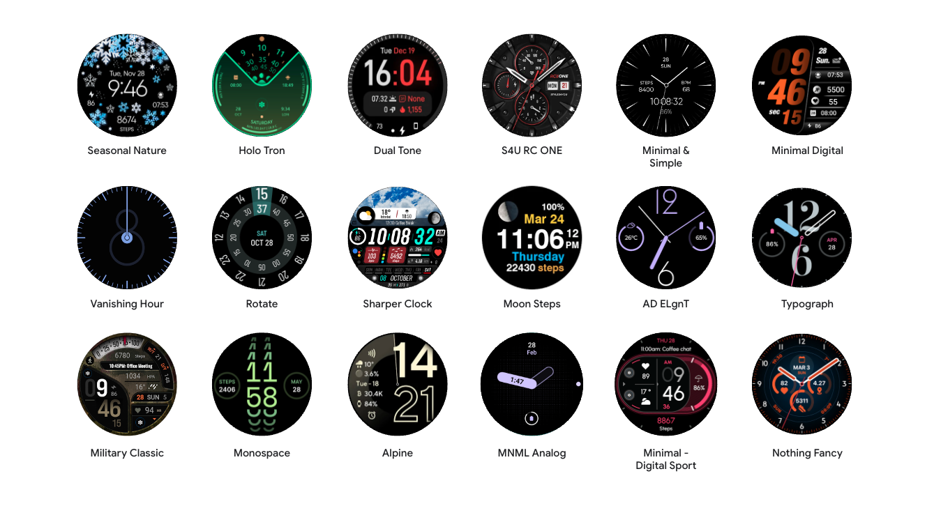 Sample Watch faces created with Watch Face Format