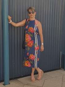 summer spaghetti floral dress/sandals/vintage scarf