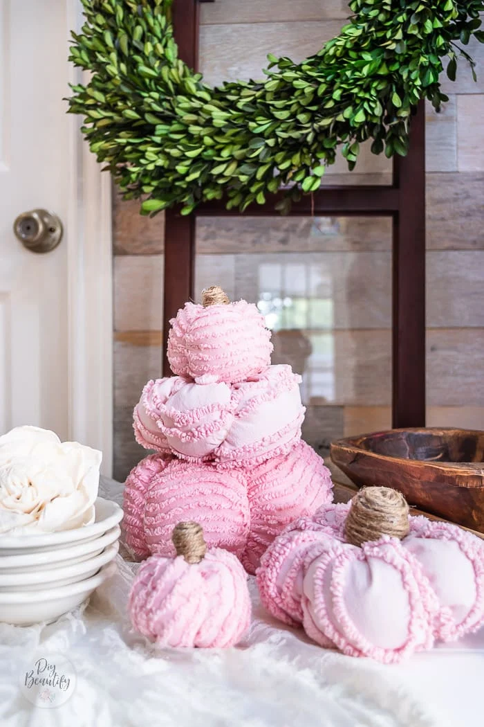 pink chenille pumpkin stack