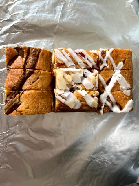 Slices of blondie in three different flavours