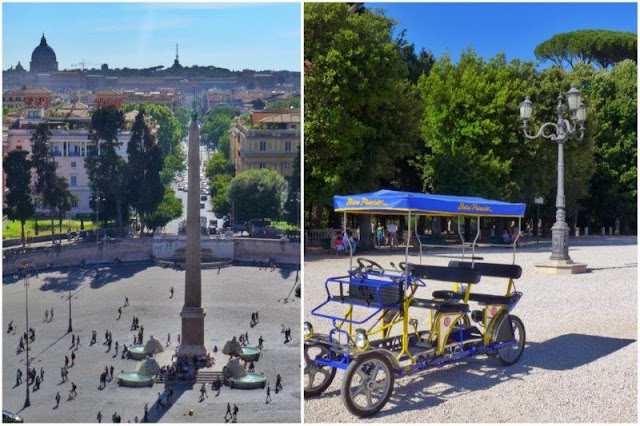 Vistas de la Piazza del Popolo y de Roma desde el Pincio  - Bicicleta colectiva en el Pincio y en el parque Villa Borghese