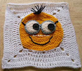 free crochet pattern, free crochet granny square pattern, free crochet mitered square pattern, free crochet minion granny mitered square pattern, free crochet minion motif, free crochet girl minion, Oswal Cashmilon, Project Chemo Crochet, Pradhan stores, donation ideas, cancer projects,