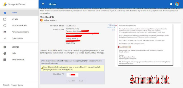 Tutorial Verifikasi PIN Google Adsense