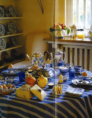 Blue and white Spode table setting
