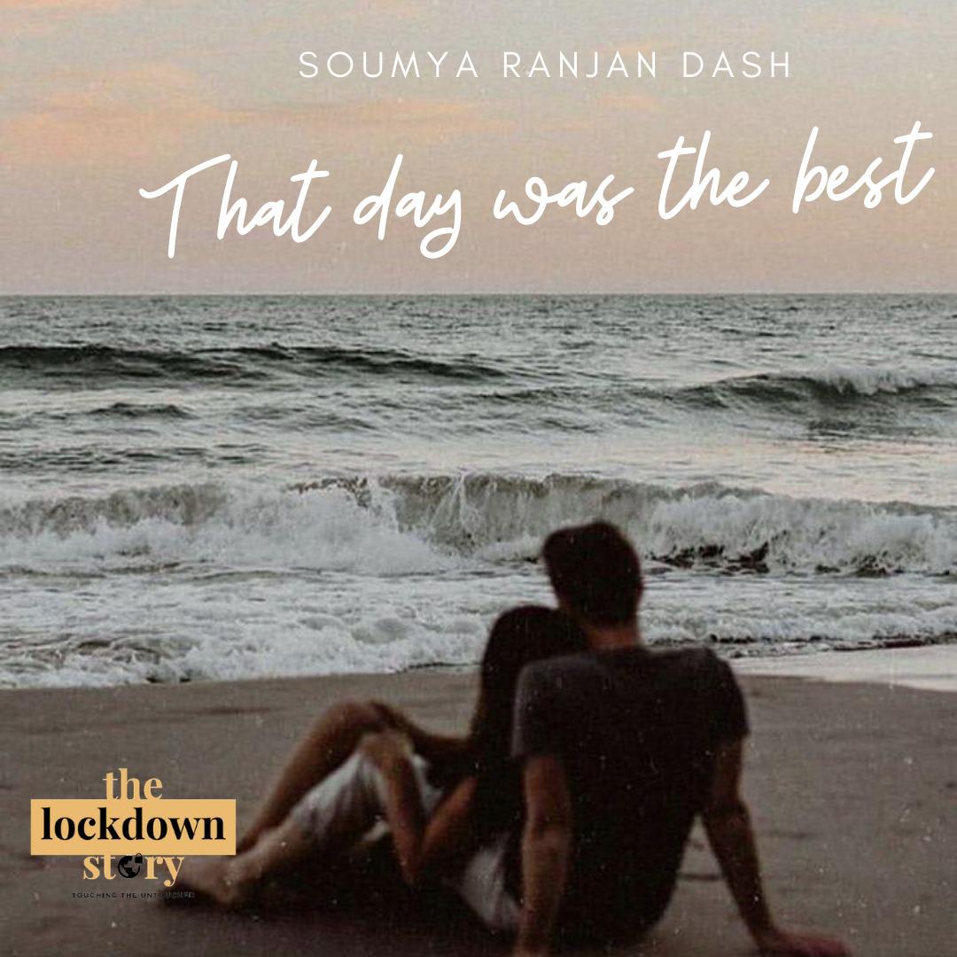 This picture describes a girl and boy sitting in a seashore.