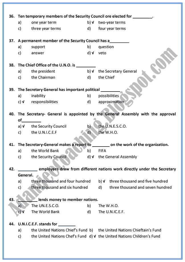 English-XI-The-United-Nations-Mcqs