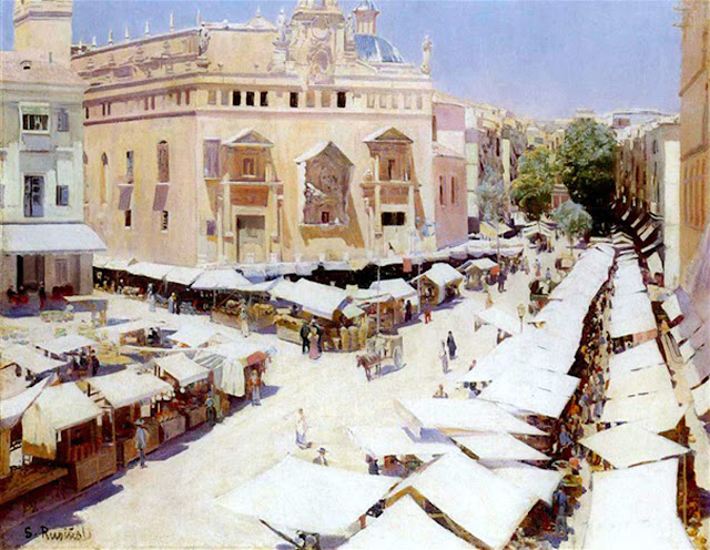 Mercado en Valencia, Santiago Rusiñol y Prats, Pintor español, Jardines y Parques, Pintores Catalanes, Pintura española, Jardines de Aranjuez, Jardines de españa, Paisajes de Santiago Rusiñol, Jardins d'espanya