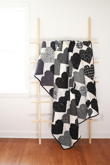 black and white heart quilt