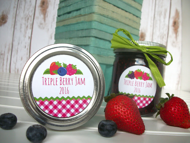 Gingham Triple Berry Jam Canning Jar Labels