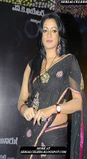 Udaya Bhanu in black low hip saree