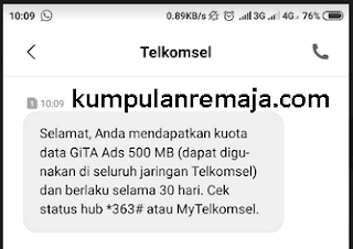 Kouta gratis telkomsel 500 mb 2019 dari ads gita