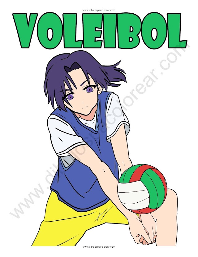 jugadora de voleibol dibujo a color y para colorear.