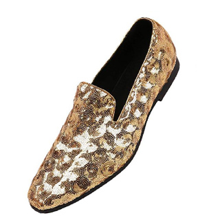 Mens Dress Shoes with Sequin Swirl and Diamond Patterned Slip-on Loafers for Men The Original Smoking Men Dress Shoes Color: Gold