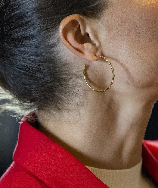 Crown Princess Victoria wore a red blazer with gold buttons by Acne Studio, Ralph Lauren, By Malina