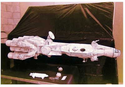 Early Millenium  Falcon model next to Eage transporter model.