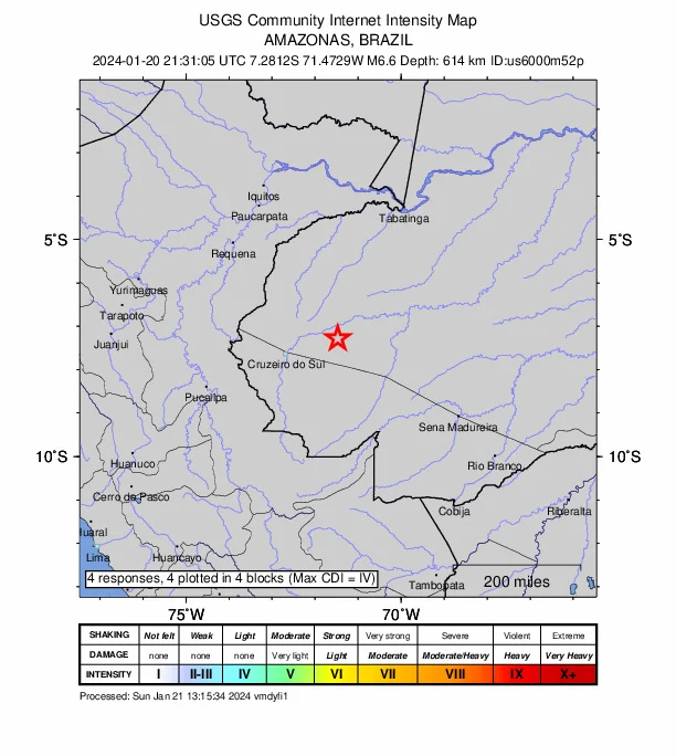 Terremoto de 6,6 na Amazônia é o maior já registrado no Brasil