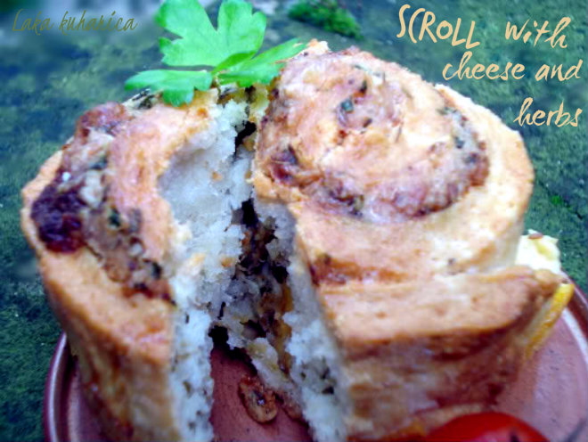 Scroll with cheese and herbs by Laka kuharica: flavorful savory, cheesy scroll very easy to make.