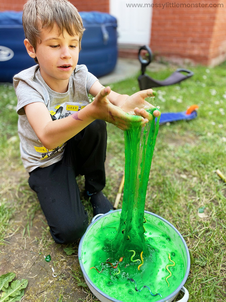 ooze baff slime sensory bin