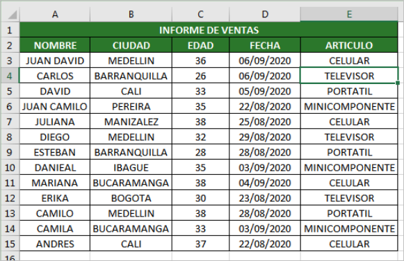 base de datos en excel