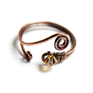Wire wrap copper ring with Crystal Nanfan Jewelry