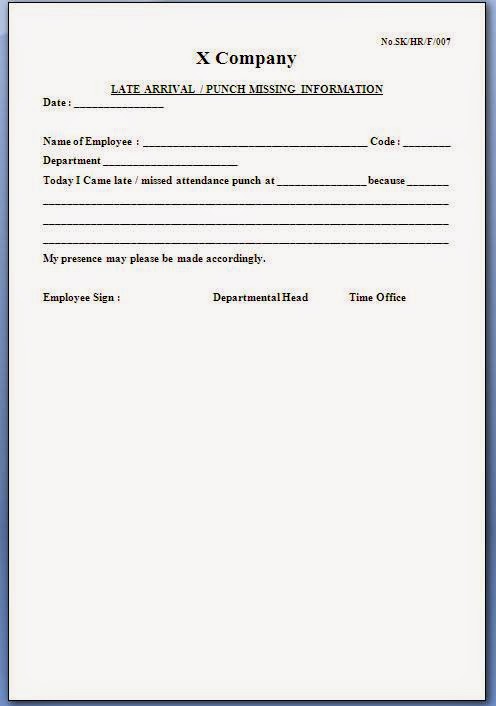 Attendance Regularization Application Form Format - Office 