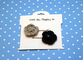 Two Handmade Crochet Flower Bobby Pins in Pale and Navy