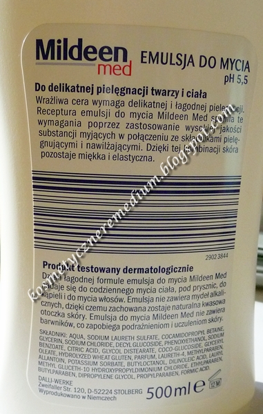 Mildeen Med, emulsja do łagodnej pielęgnacji twarzy i ciała, ciało, bez mydeł alkalicznych, emulsja dla wrażliwców i alergików, pH 5.5, wizaz