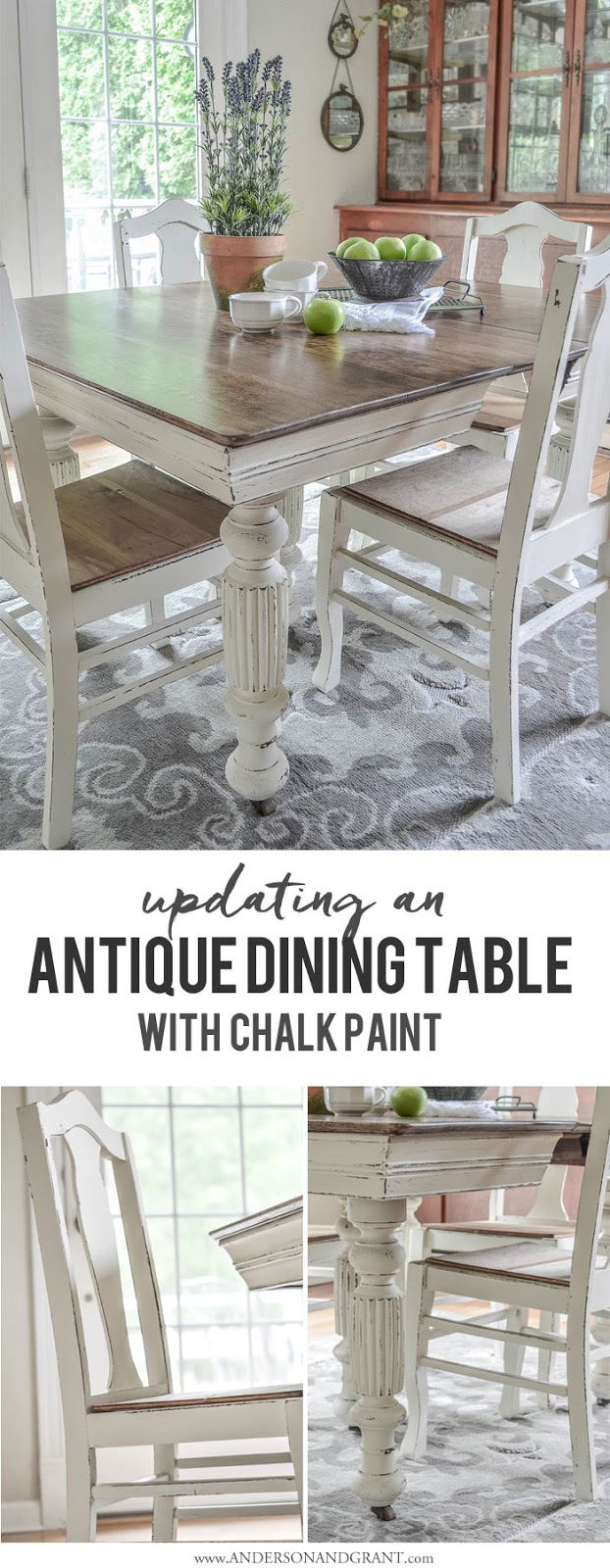 See how grandma's antique dining table and chairs is transformed and updated with chalk paint.  |  www.andersonandgrant.com