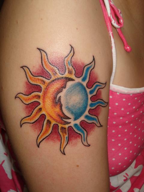 cartoon sun and moon. The sun and moon tattoo is