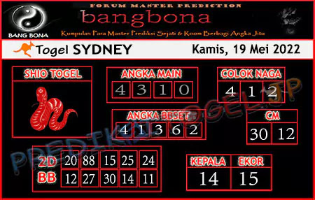 Prediksi Bang Bona Sydney Kamis 19 Mei 2022