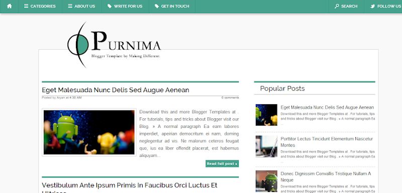 Purnima Adsense Ready Blogger Template