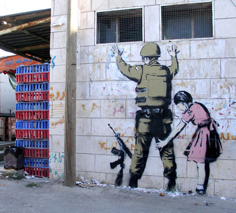 graffiti artist banksy. a British graffiti artist